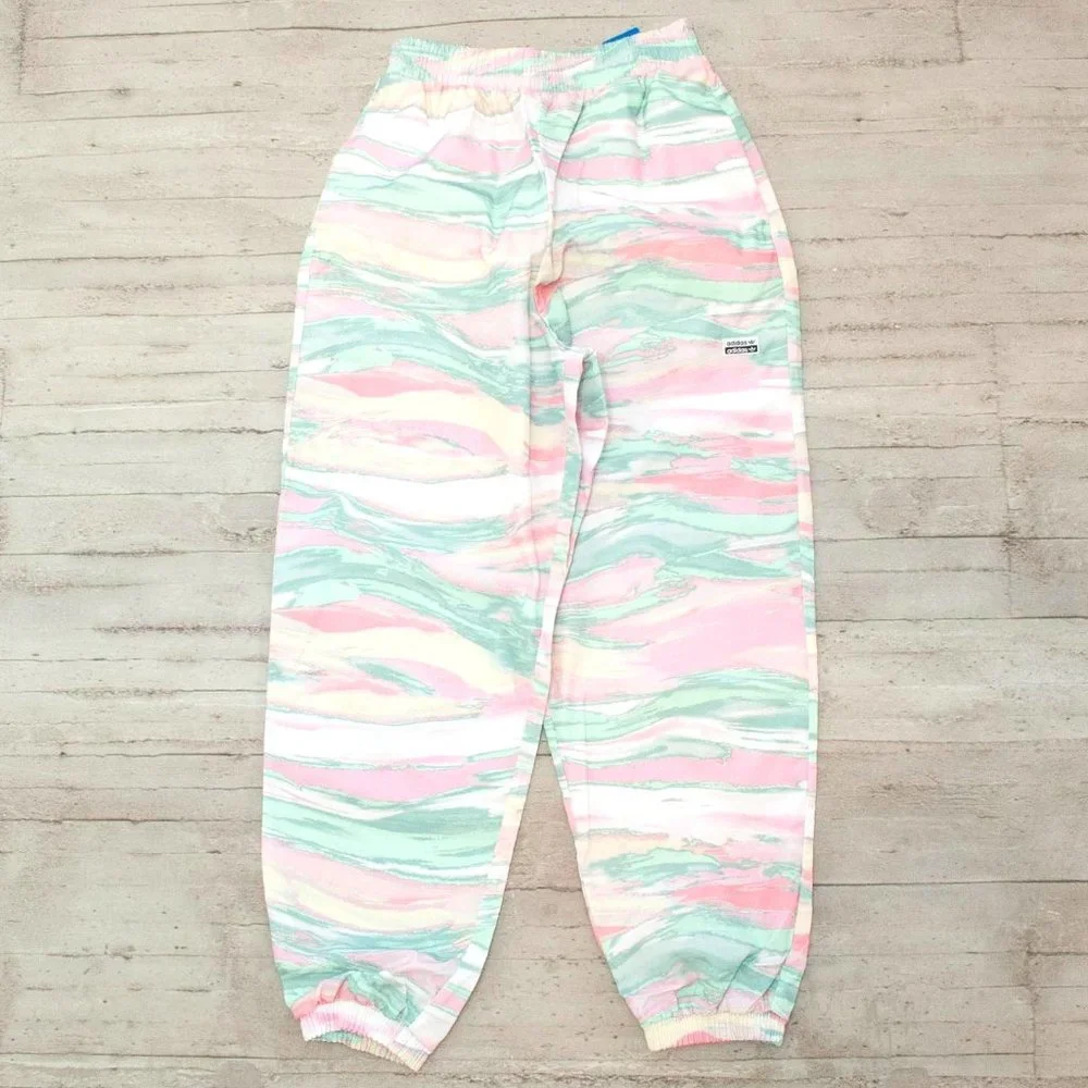 NWT adidas Relaxed Fit Multi-pink, green, cream Marble Dye Nylon Track P…
